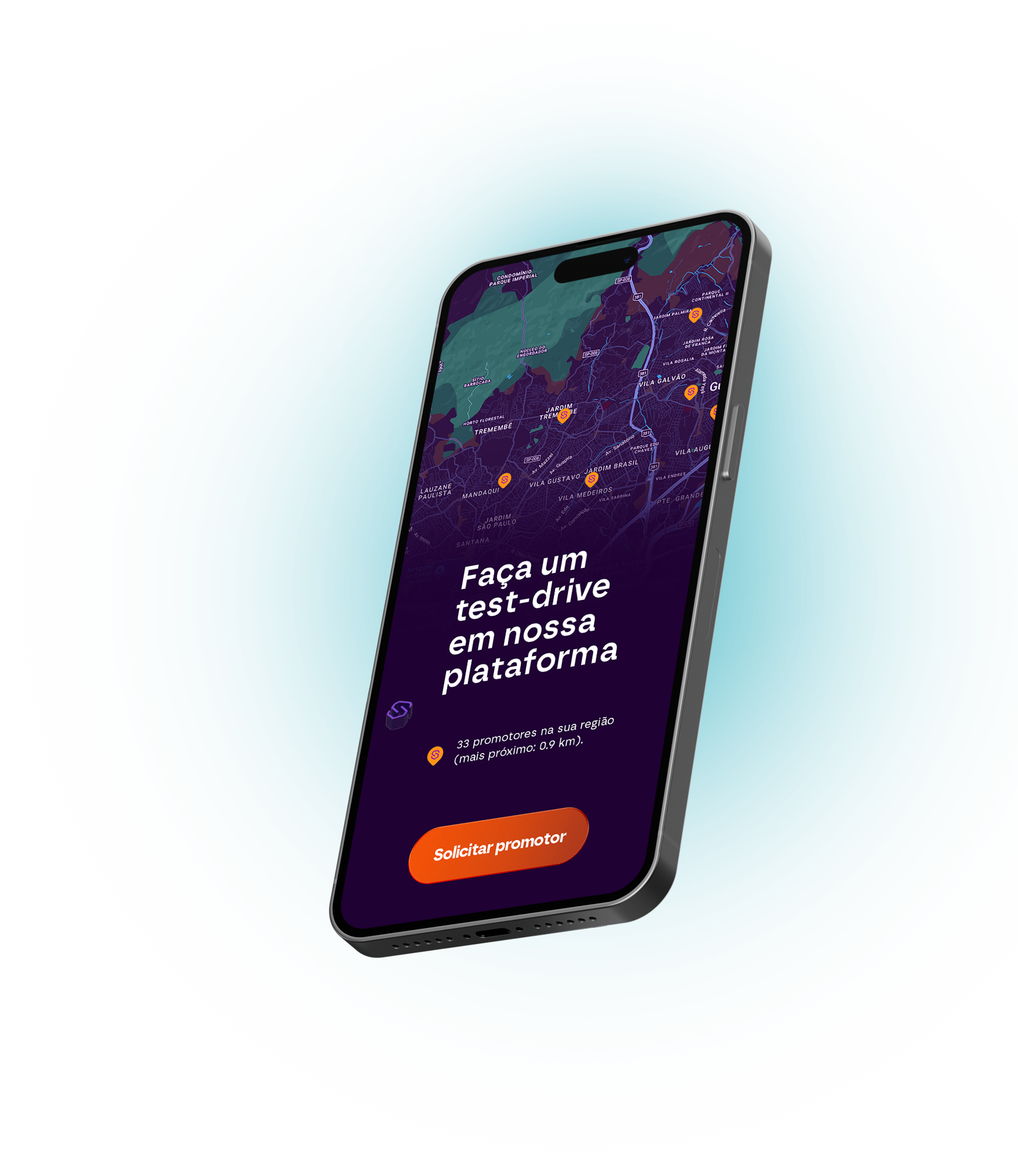 Mockup de telefone móvel mostrando a interface do aplicativo Squad